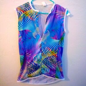 Women's L Performance Biking Tank with pockets rainbow swirl stretchy unique